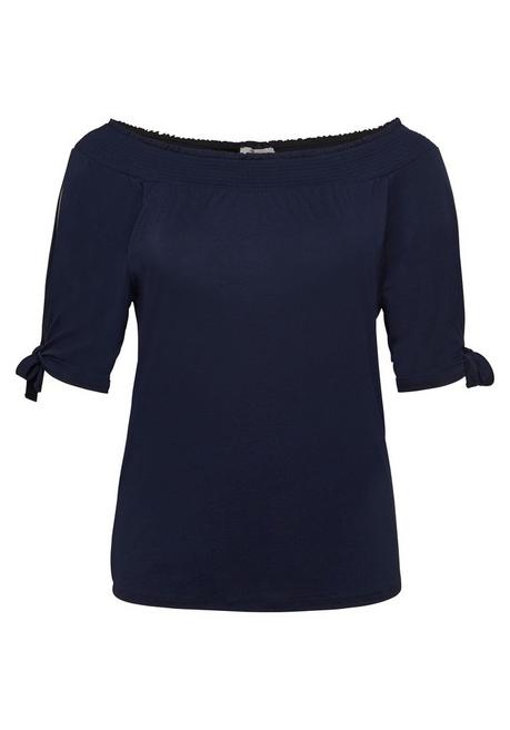 Sheego Carmenshirt Mit Smokeinsatz Und Längerem Halbarm - Marine Sheego