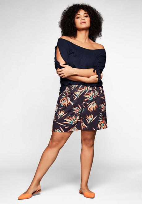 Sheego Carmenshirt Mit Smokeinsatz Und Längerem Halbarm - Marine Sheego