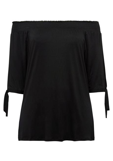 Sheego Carmenshirt Mit Smokeinsatz Und Längerem Halbarm - Schwarz Sheego