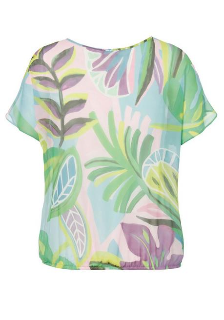 VIA APPIA DUE Chiffonbluse Mit Blätterprint Und Pailletten - Tiefgrün Gemustert Sheego