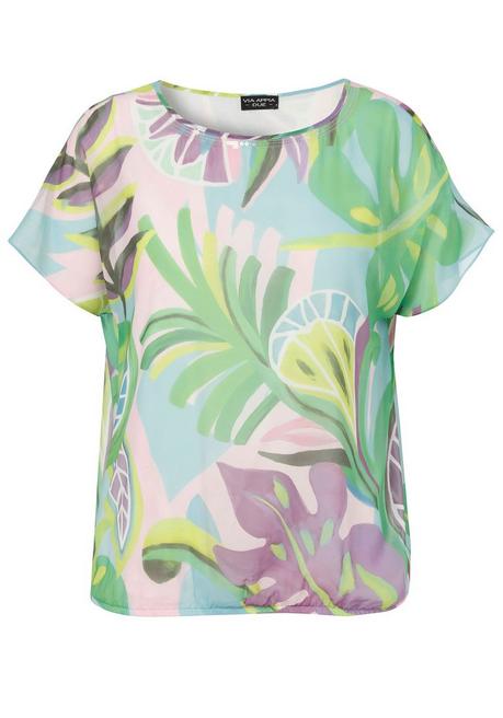 VIA APPIA DUE Chiffonbluse mit Blätterprint und Pailletten - tiefgrün gemustert sheego