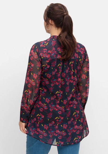 Sheego Chiffonbluse Mit Blumen-Alloverprint - Nachtblau Gemustert Sheego