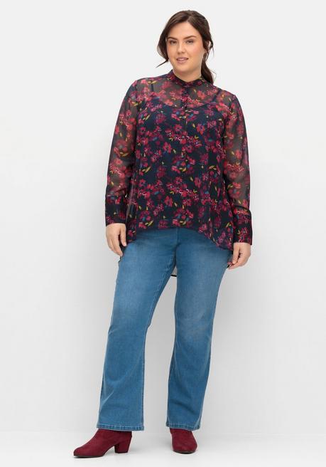 Sheego Chiffonbluse Mit Blumen-Alloverprint - Nachtblau Gemustert Sheego