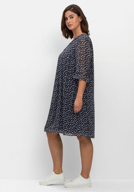 Sheego Chiffonkleid Im Hängerchen-Stil, Mit Millefleursprint - Nachtblau Gemustert Sheego