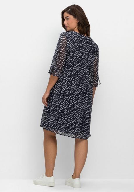 Sheego Chiffonkleid Im Hängerchen-Stil, Mit Millefleursprint - Nachtblau Gemustert Sheego