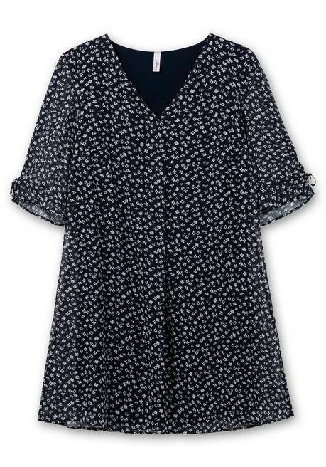 Sheego Chiffonkleid Im Hängerchen-Stil, Mit Millefleursprint - Nachtblau Gemustert Sheego