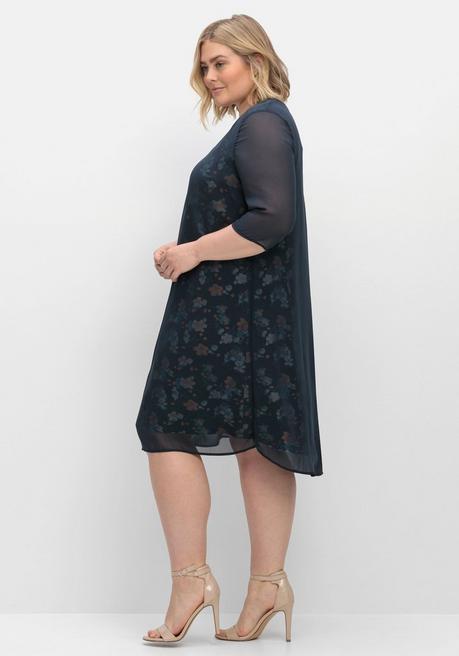 Sheego Chiffonkleid Im Lagenlook, Mit Blumenprint - Nachtblau Bedruckt Sheego
