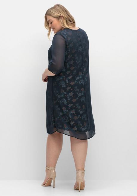 Sheego Chiffonkleid Im Lagenlook, Mit Blumenprint - Nachtblau Bedruckt Sheego