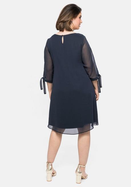 Sheego Chiffonkleid Im Lagenlook, Mit Geschlitztem Ärmel - Nachtblau Sheego