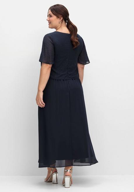 Sheego Chiffonkleid Im Lagenlook, Mit Schmucksteinen - Tiefblau Sheego
