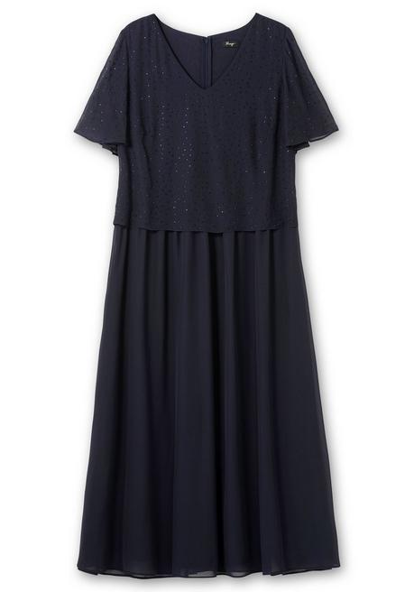 Sheego Chiffonkleid Im Lagenlook, Mit Schmucksteinen - Tiefblau Sheego