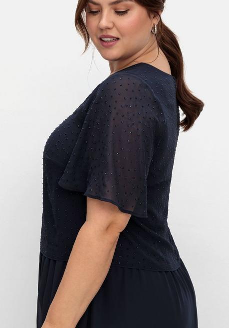 Sheego Chiffonkleid Im Lagenlook, Mit Schmucksteinen - Tiefblau Sheego