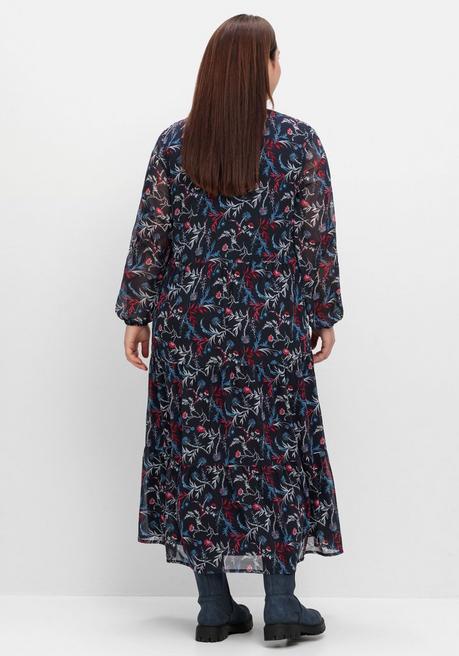 Sheego Chiffonkleid In Maxilänge, Mit Alloverprint - Tiefblau Gemustert Sheego