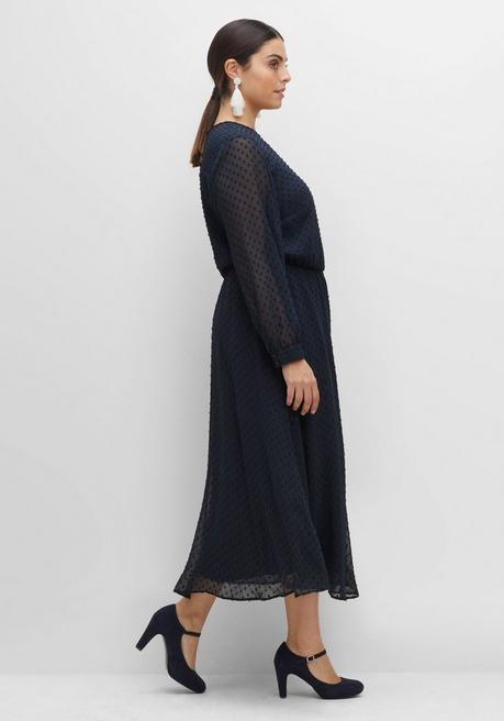 Sheego Chiffonkleid In Maxilänge, Mit Punkte-Struktur - Nachtblau Sheego