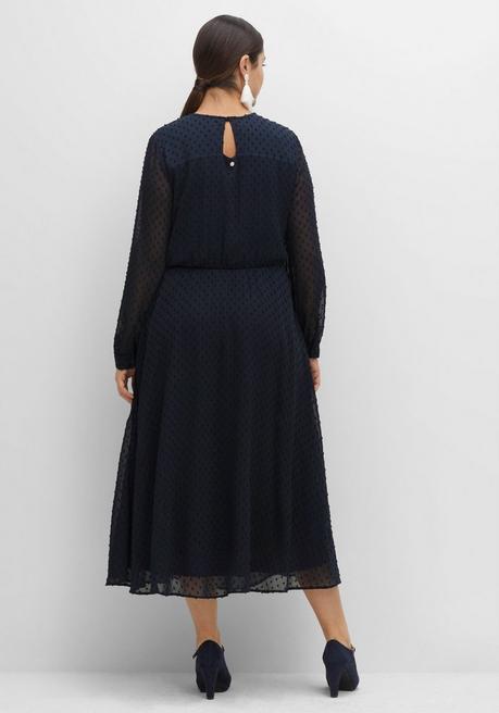 Sheego Chiffonkleid In Maxilänge, Mit Punkte-Struktur - Nachtblau Sheego