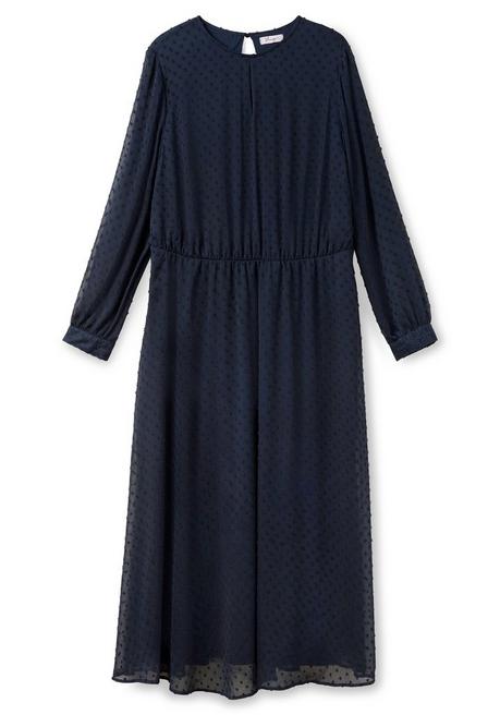 Sheego Chiffonkleid In Maxilänge, Mit Punkte-Struktur - Nachtblau Sheego