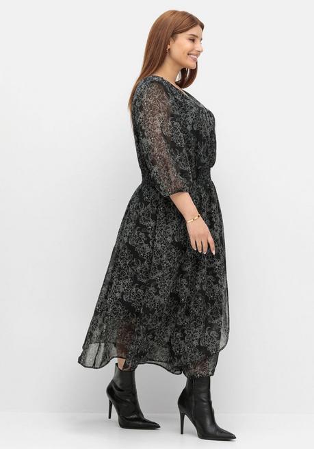 Sheego Chiffonkleid In Petite Passform Und Wickeloptik - Schwarz Gemustert Sheego