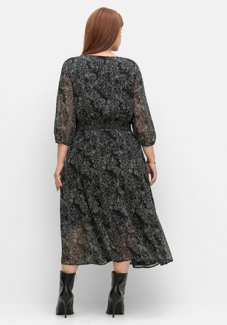 Sheego Chiffonkleid In Petite Passform Und Wickeloptik - Schwarz Gemustert Sheego
