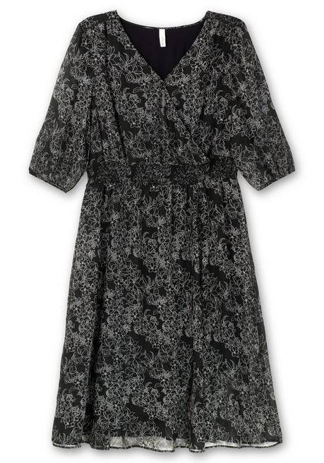 Sheego Chiffonkleid In Petite Passform Und Wickeloptik - Schwarz Gemustert Sheego