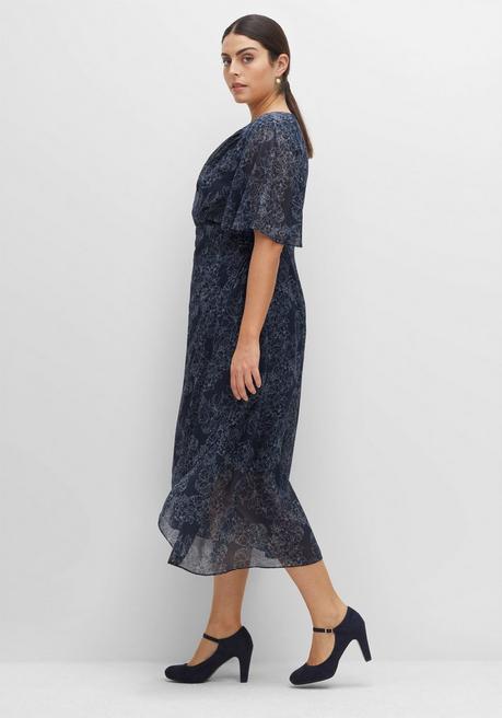 Sheego Chiffonkleid In Wickeloptik, Mit Alloverprint - Nachtblau Bedruckt Sheego