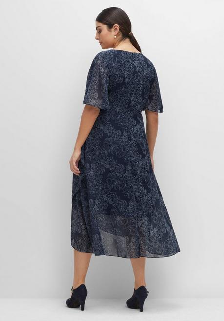 Sheego Chiffonkleid In Wickeloptik, Mit Alloverprint - Nachtblau Bedruckt Sheego