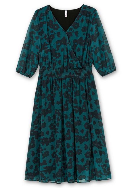 Sheego Chiffonkleid In Wickeloptik, Mit Alloverprint - Tiefgrün Gemustert Sheego