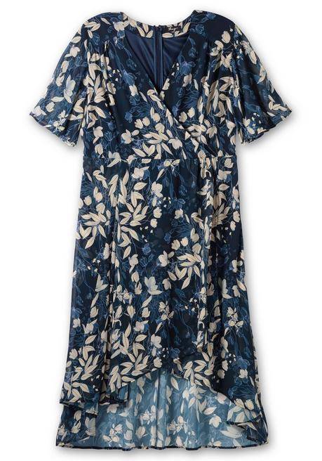 Sheego Chiffonkleid In Wickeloptik, Mit Blätterprint - Nachtblau Gemustert Sheego