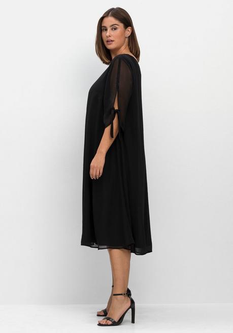 Sheego Chiffonkleid Mit 3/4-Ärmeln, In Midilänge - Schwarz Sheego