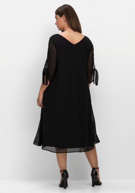 Sheego Chiffonkleid Mit 3/4-Ärmeln, In Midilänge - Schwarz Sheego