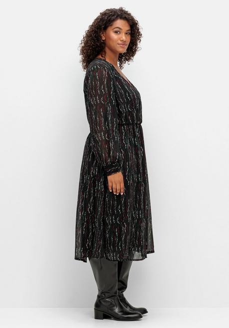 Sheego Chiffonkleid Mit Alloverprint, In Wickeloptik - Schwarz Gemustert Sheego