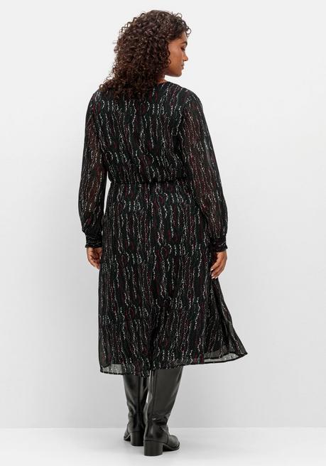 Sheego Chiffonkleid Mit Alloverprint, In Wickeloptik - Schwarz Gemustert Sheego