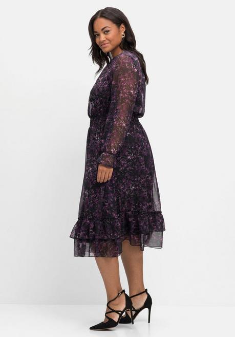 Sheego Chiffonkleid Mit Alloverprint Und Volants - Schwarz Gemustert Sheego