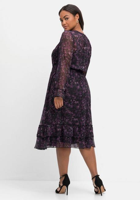 Sheego Chiffonkleid Mit Alloverprint Und Volants - Schwarz Gemustert Sheego