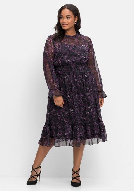 Sheego Chiffonkleid Mit Alloverprint Und Volants - Schwarz Gemustert Sheego