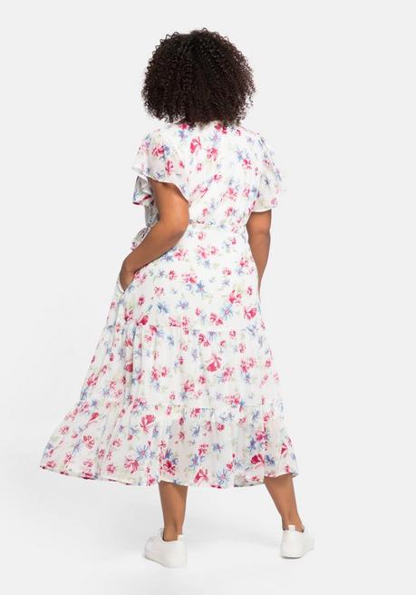 Sheego By Joe Browns Chiffonkleid Mit Blumendruck Und Bindegürtel - Weiß Bedruckt Sheego