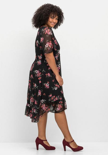 Sheego By Joe Browns Chiffonkleid Mit Blumendruck Und Flügelärmeln - Schwarz Gemustert Sheego