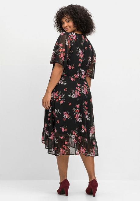 Sheego By Joe Browns Chiffonkleid Mit Blumendruck Und Flügelärmeln - Schwarz Gemustert Sheego