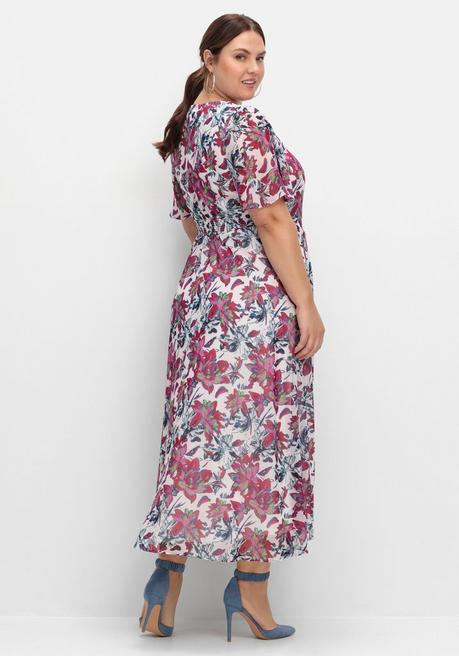 Sheego Chiffonkleid Mit Blumenprint Und Unterkleid - Beere Gemustert Sheego