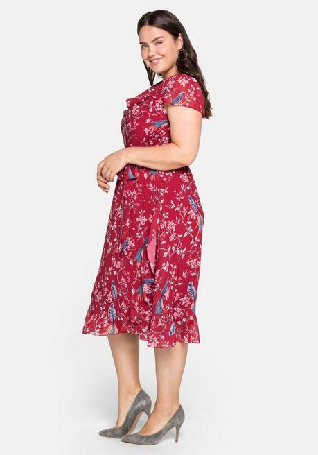 Sheego By Joe Browns Chiffonkleid Mit Blumenprint Und Wasserfallkragen - Karminrot Bedruckt Sheego