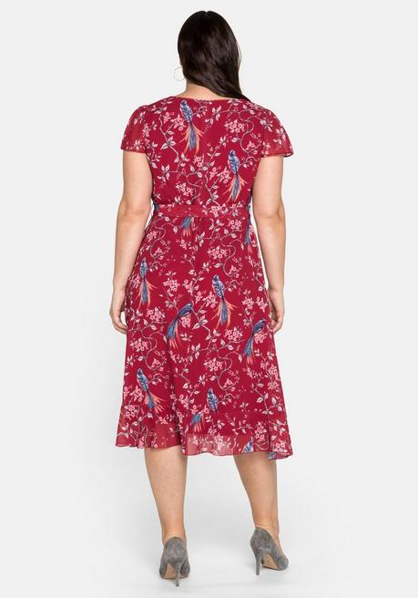Sheego By Joe Browns Chiffonkleid Mit Blumenprint Und Wasserfallkragen - Karminrot Bedruckt Sheego