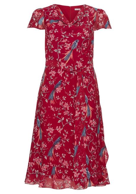 Sheego By Joe Browns Chiffonkleid Mit Blumenprint Und Wasserfallkragen - Karminrot Bedruckt Sheego