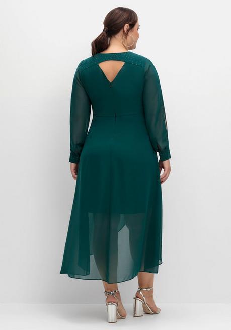 Sheego Chiffonkleid Mit Cut-outs Und Schmucksteinen - Dunkelgrün Sheego