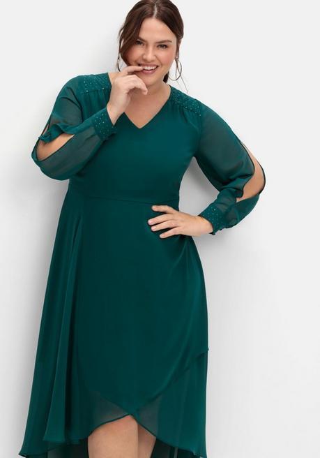 Sheego Chiffonkleid Mit Cut-outs Und Schmucksteinen - Dunkelgrün Sheego