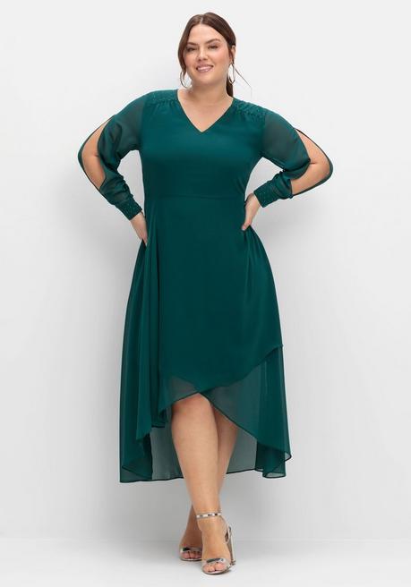 Sheego Chiffonkleid Mit Cut-outs Und Schmucksteinen - Dunkelgrün Sheego