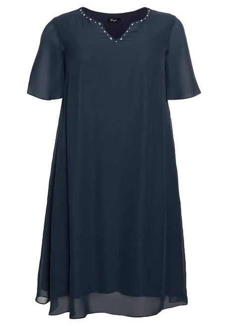Sheego Chiffonkleid Mit Schmucksteinen Am Ausschnitt - Nachtblau Sheego
