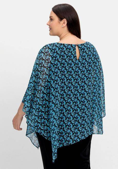 Sheego Chiffontunika Im Poncho-Stil, Mit Alloverprint - Schwarz Gemustert Sheego