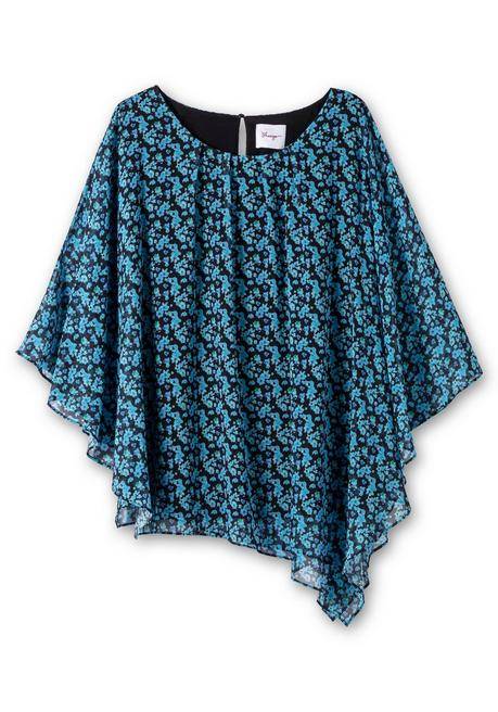 Sheego Chiffontunika Im Poncho-Stil, Mit Alloverprint - Schwarz Gemustert Sheego