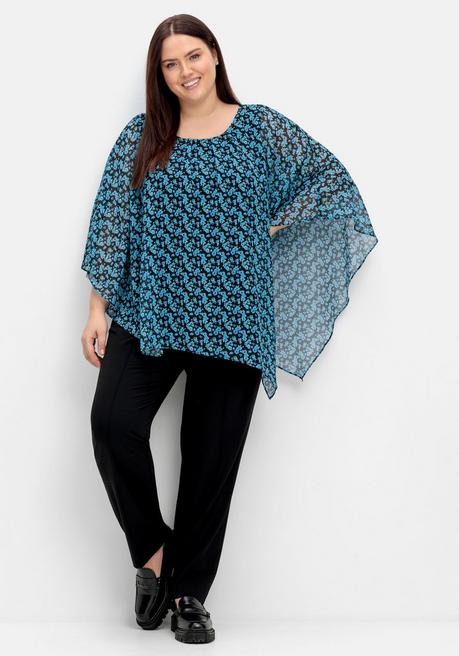 Sheego Chiffontunika Im Poncho-Stil, Mit Alloverprint - Schwarz Gemustert Sheego