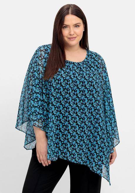 sheego Chiffontunika im Poncho-Stil, mit Alloverprint - schwarz gemustert sheego