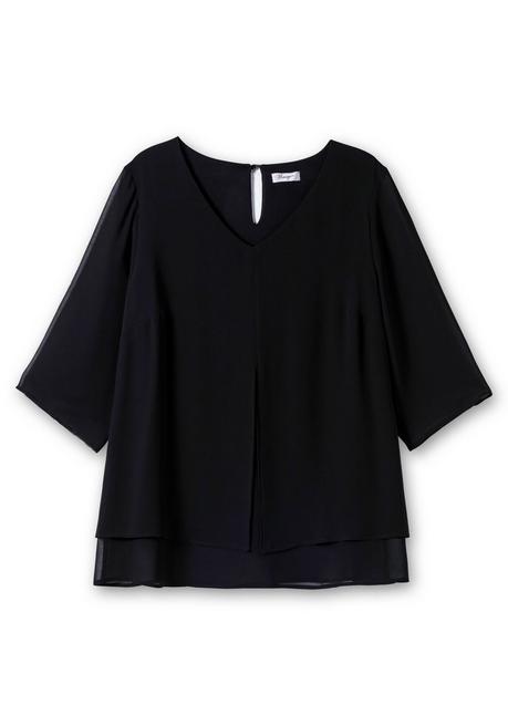 Sheego Chiffontunika In Layering-Optik, Mit 3/4-Ärmeln - Schwarz Sheego